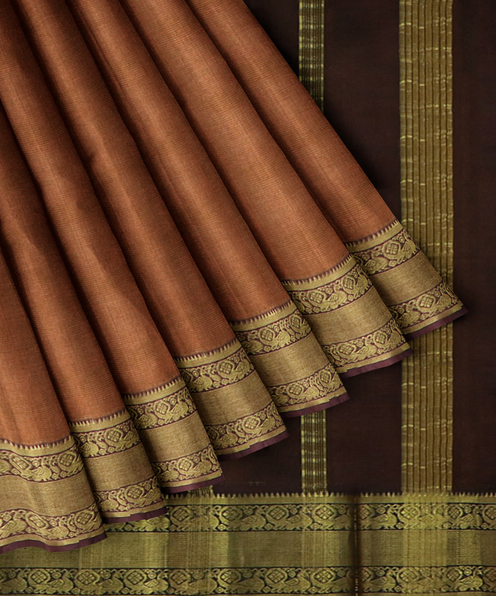 Peach brown Cotton Silk handwoven mangalagiri saree