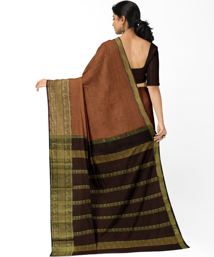 Peach brown Cotton Silk handwoven mangalagiri saree