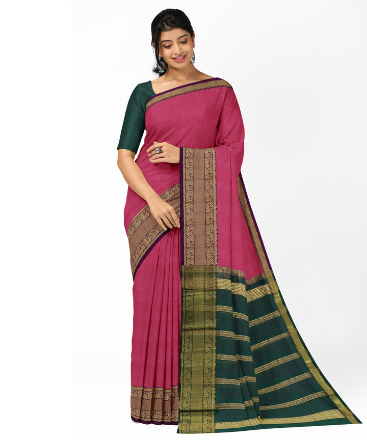 Pink green Cotton Silk handwoven mangalagiri saree