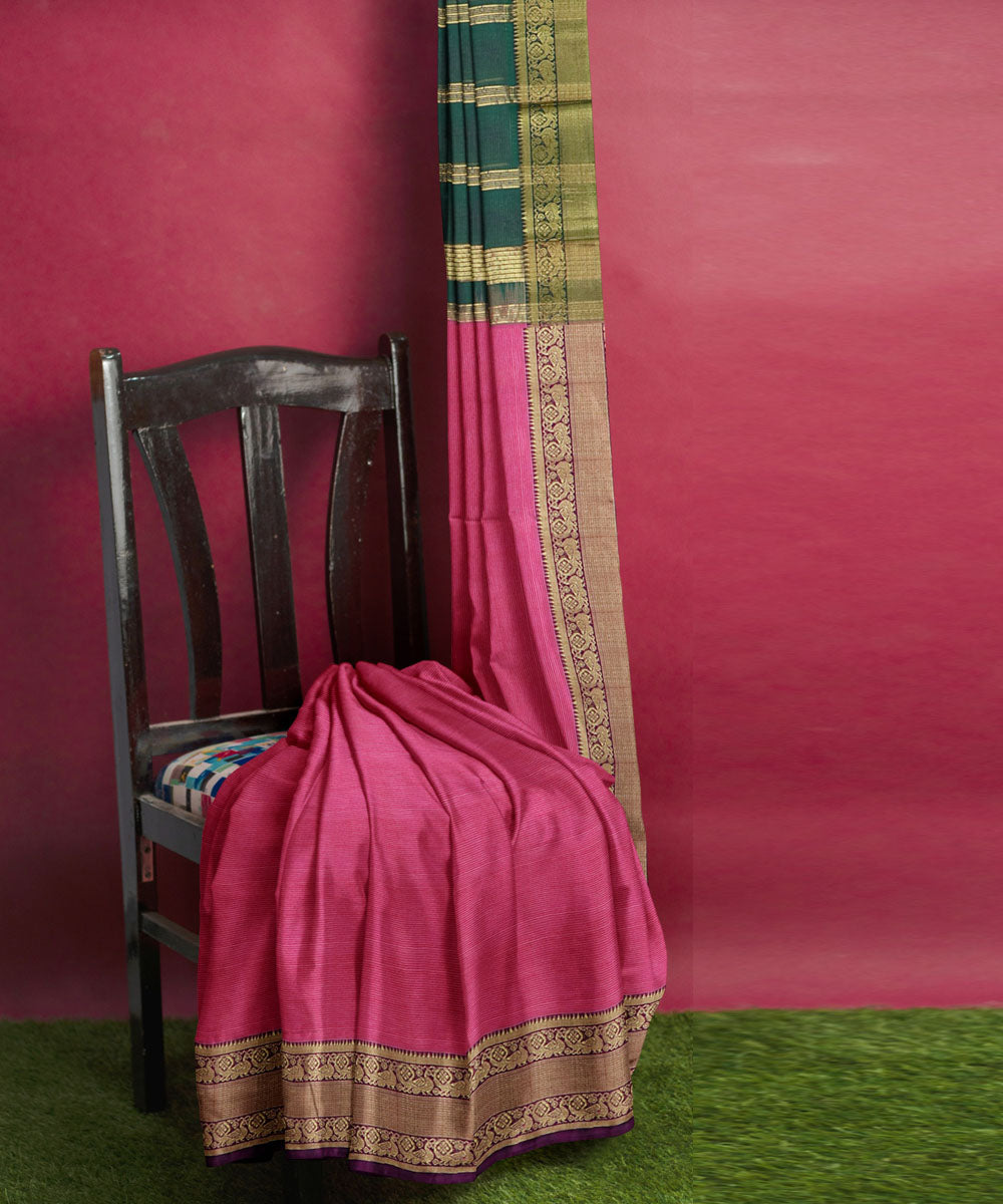 Pink green Cotton Silk handwoven mangalagiri saree