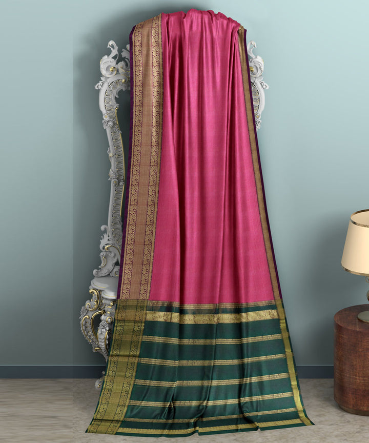 Pink green Cotton Silk handwoven mangalagiri saree