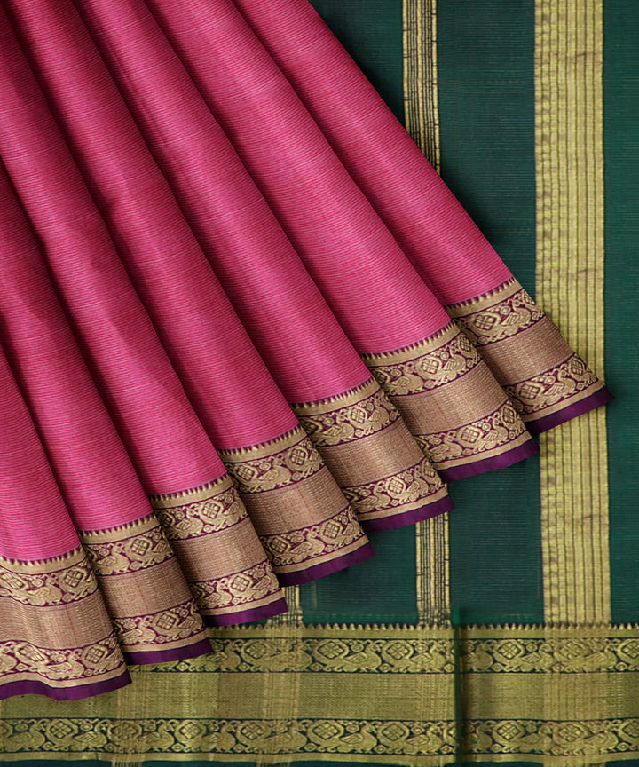 Pink green Cotton Silk handwoven mangalagiri saree