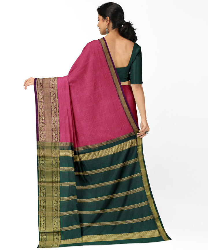 Pink green Cotton Silk handwoven mangalagiri saree
