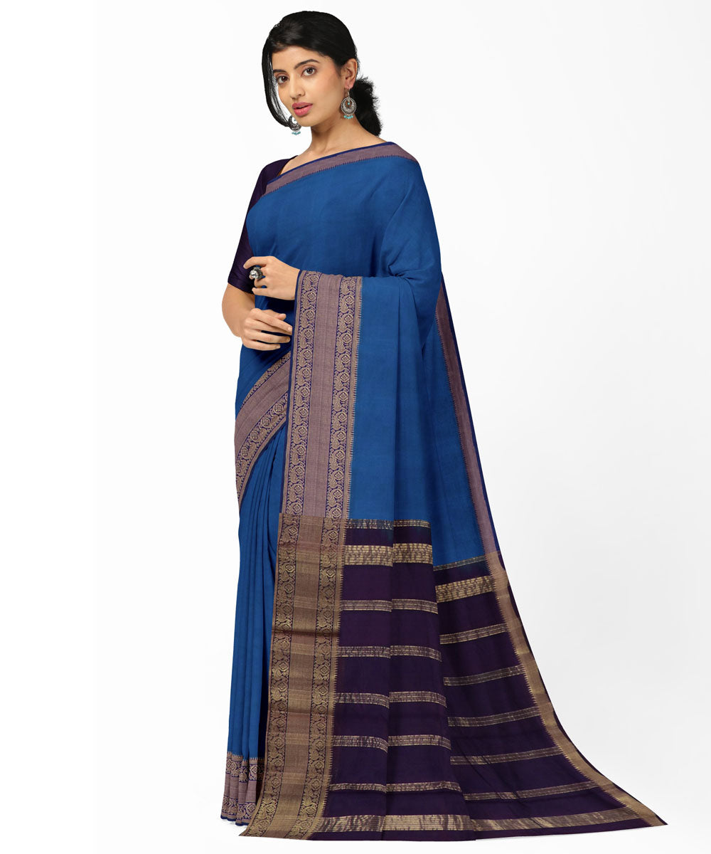 Navy blue purple Cotton Silk handwoven magalagiri saree