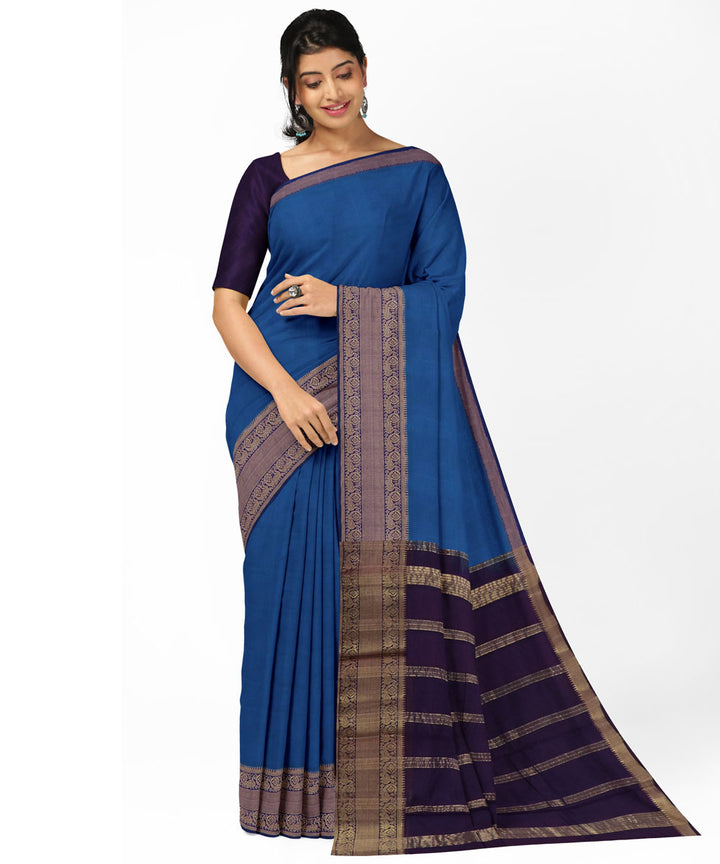 Navy blue purple Cotton Silk handwoven magalagiri saree