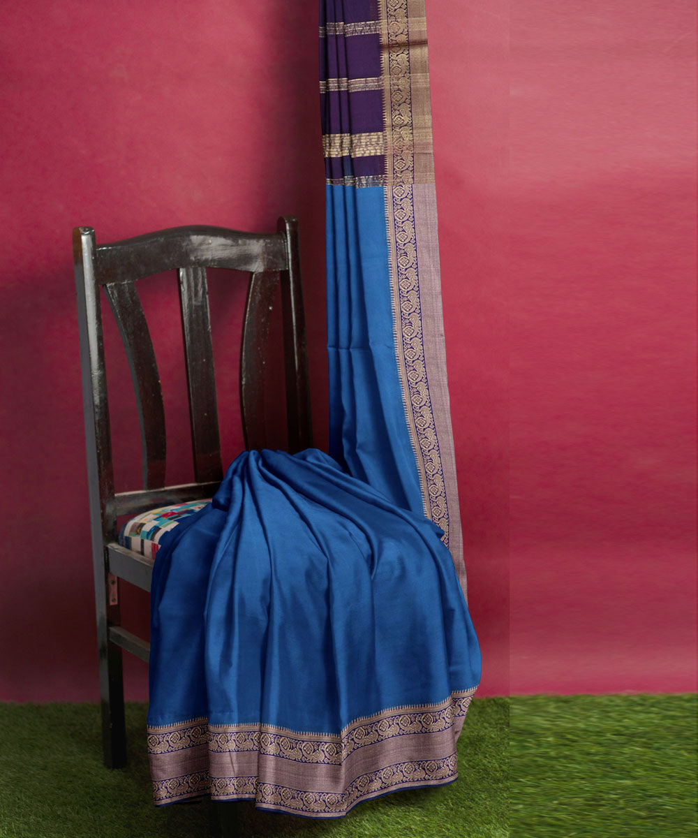 Navy blue purple Cotton Silk handwoven magalagiri saree