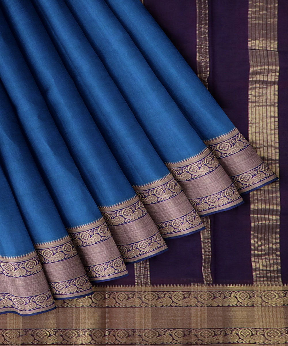 Navy blue purple Cotton Silk handwoven magalagiri saree
