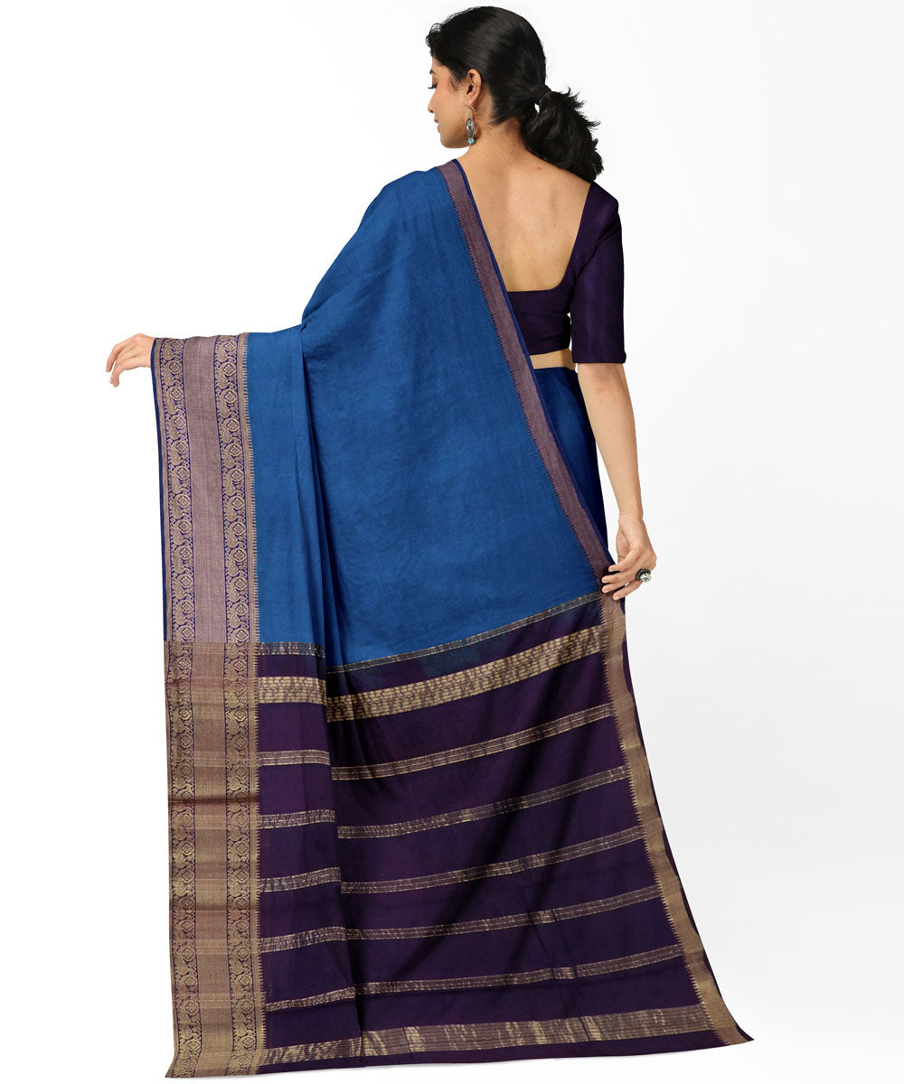 Navy blue purple Cotton Silk handwoven magalagiri saree