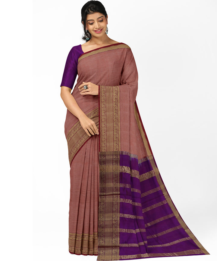 Peach voilet Cotton Silk handwoven mangalagiri saree