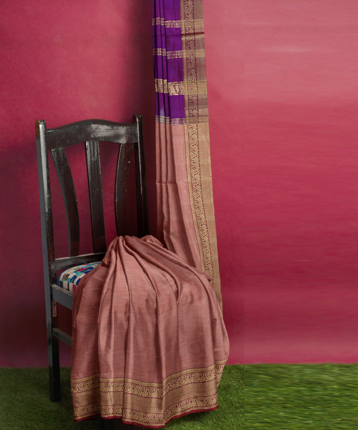Peach voilet Cotton Silk handwoven mangalagiri saree