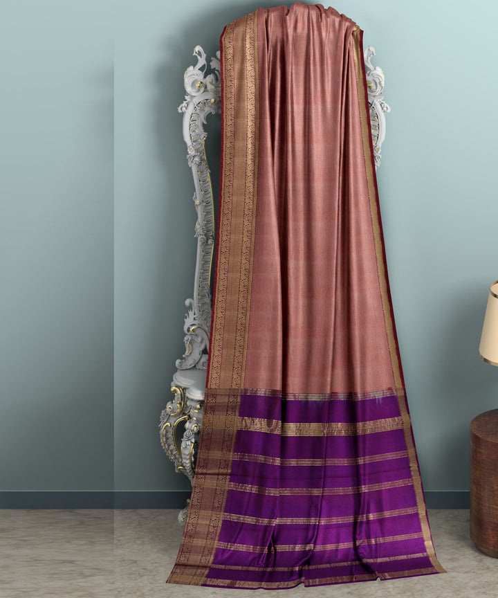 Peach voilet Cotton Silk handwoven mangalagiri saree