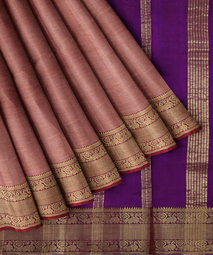 Peach voilet Cotton Silk handwoven mangalagiri saree
