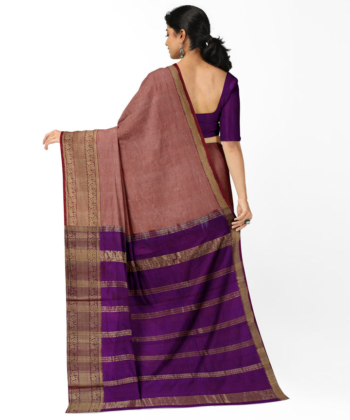 Peach voilet Cotton Silk handwoven mangalagiri saree