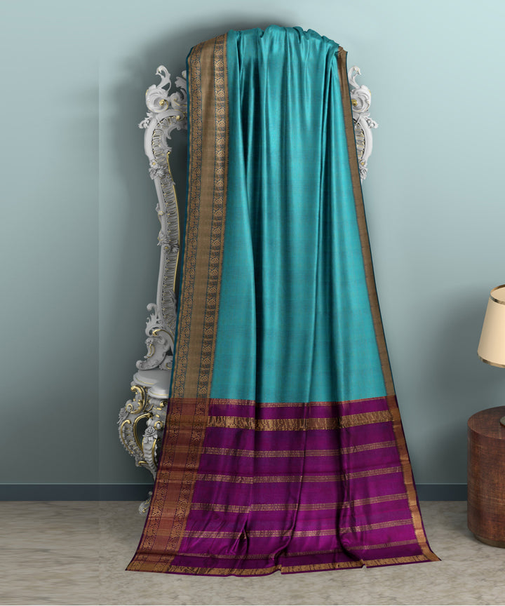 Cyan green violet Cotton Silk handwoven mangalagiri saree