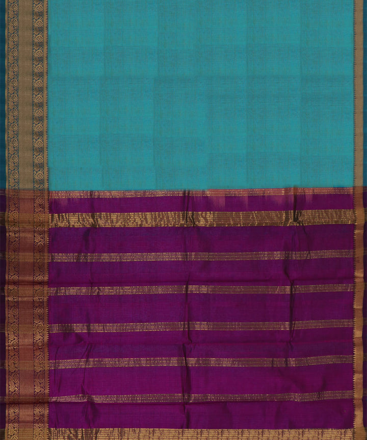 Cyan green violet Cotton Silk handwoven mangalagiri saree