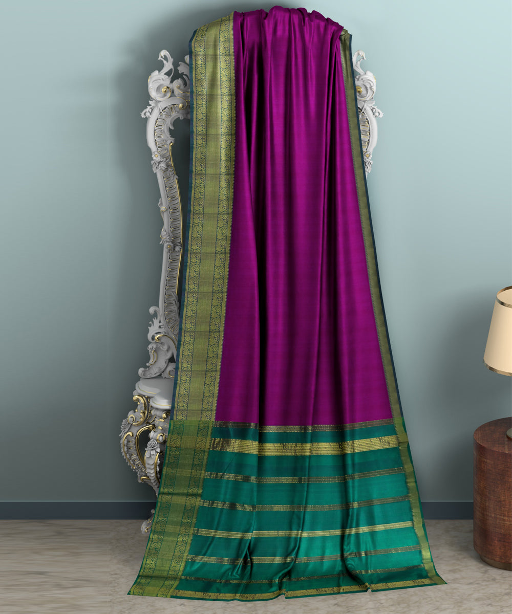 purple green Cotton Silk handwoven mangalagiri saree