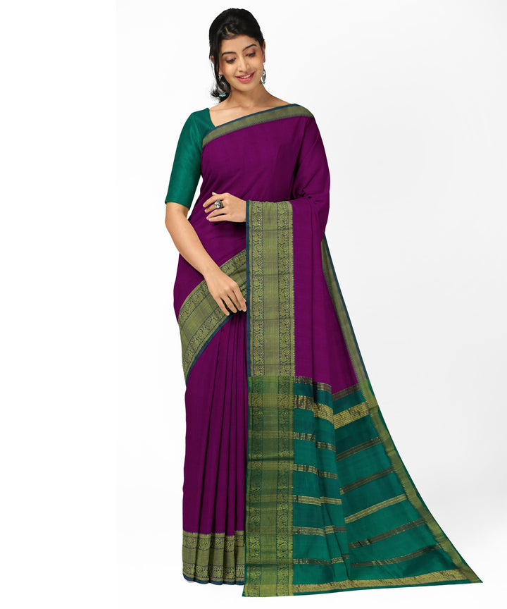 purple green Cotton Silk handwoven mangalagiri saree