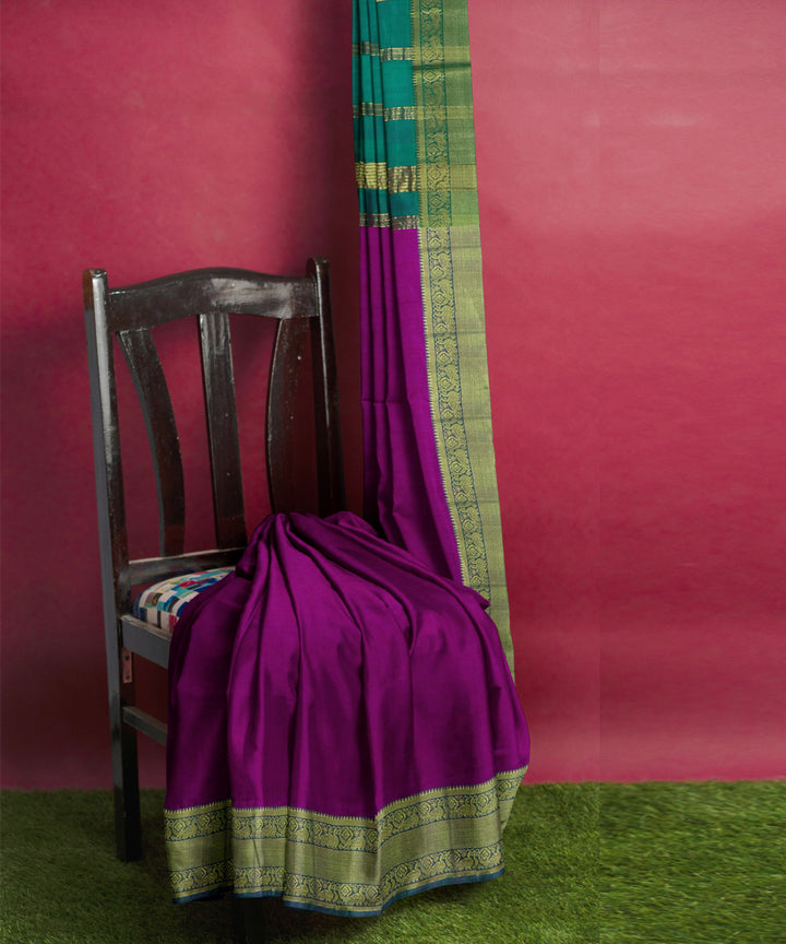 purple green Cotton Silk handwoven mangalagiri saree