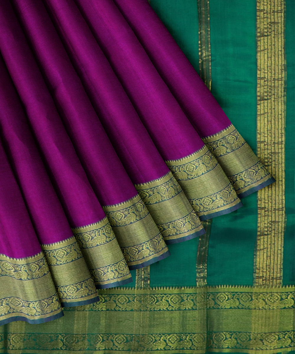 purple green Cotton Silk handwoven mangalagiri saree