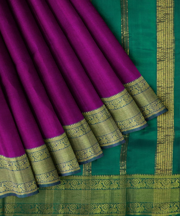 purple green Cotton Silk handwoven mangalagiri saree