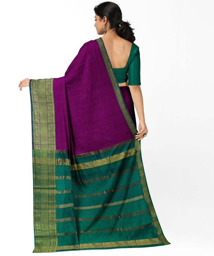 purple green Cotton Silk handwoven mangalagiri saree