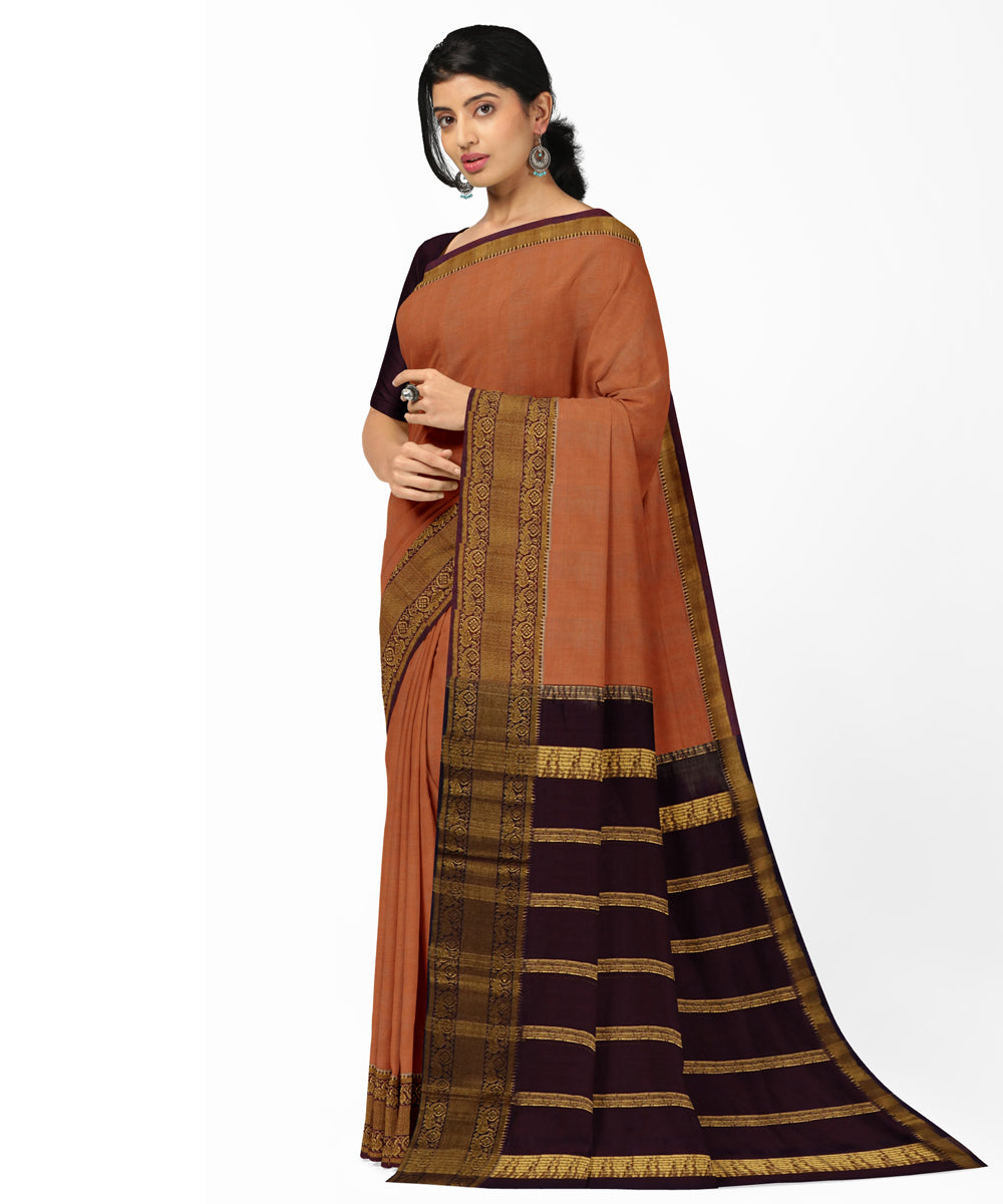 Peach brown Cotton Silk handwoven mangalagiri saree