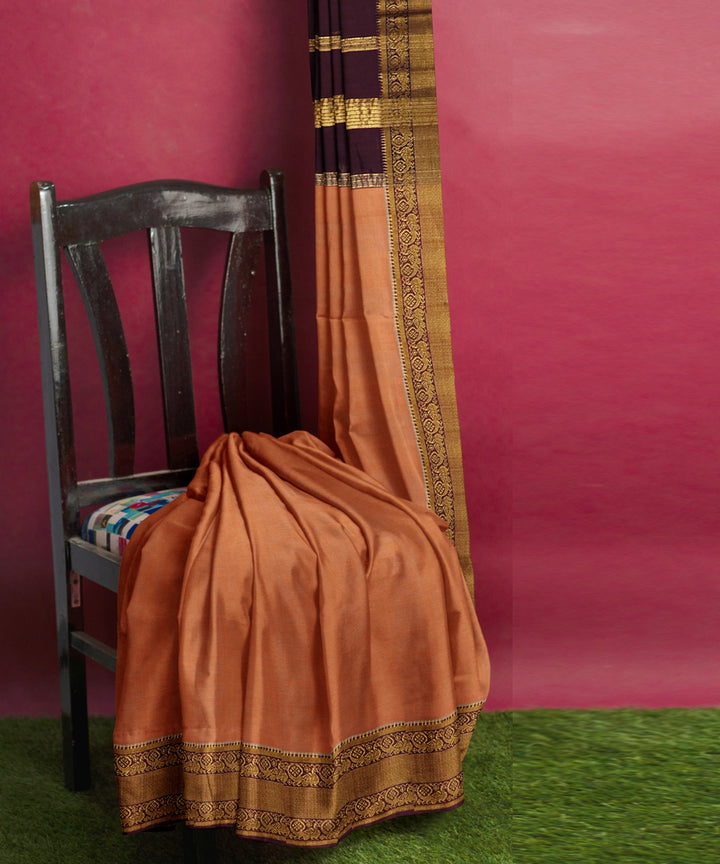 Peach brown Cotton Silk handwoven mangalagiri saree