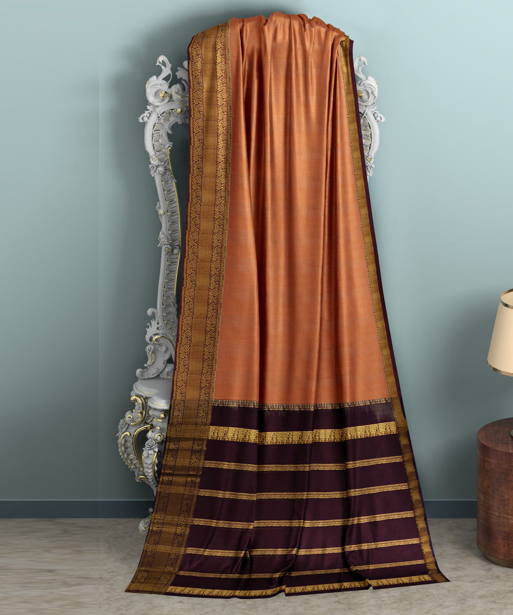Peach brown Cotton Silk handwoven mangalagiri saree