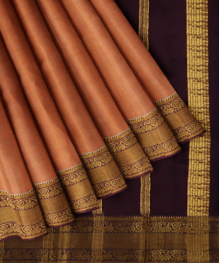 Peach brown Cotton Silk handwoven mangalagiri saree