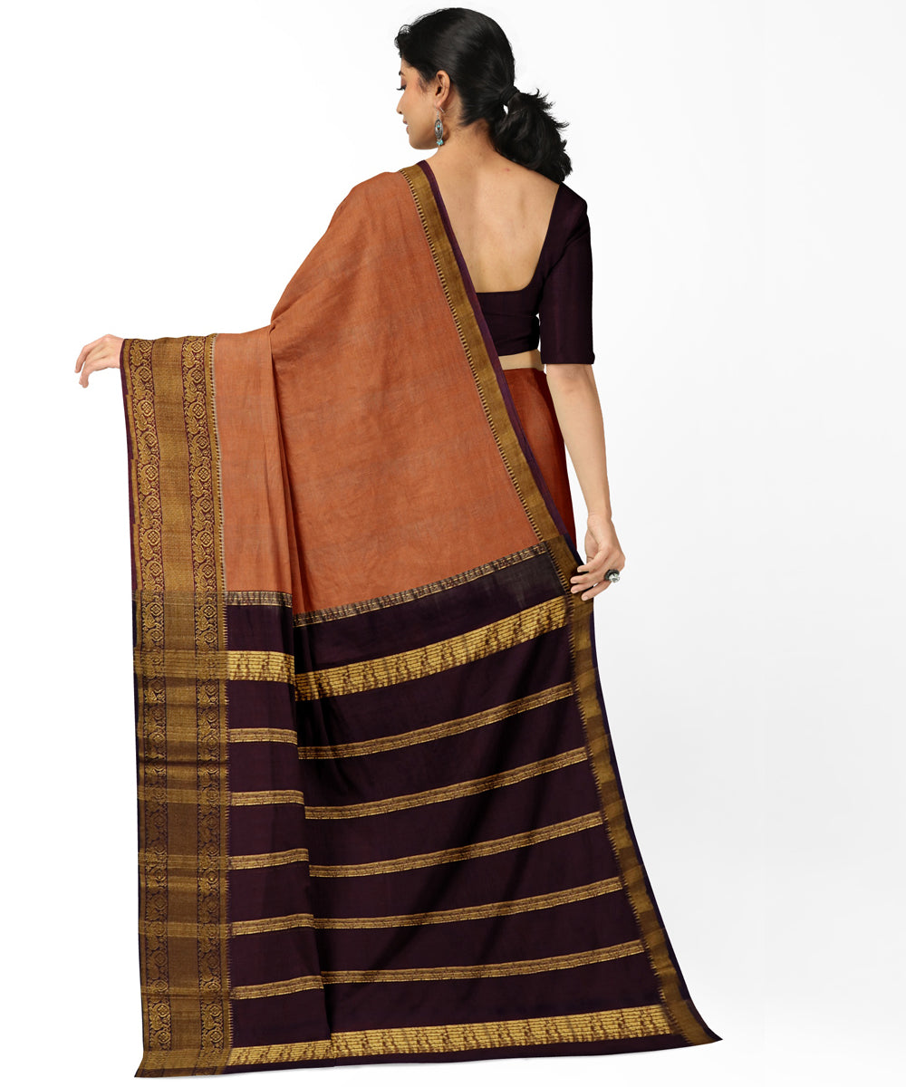 Peach brown Cotton Silk handwoven mangalagiri saree