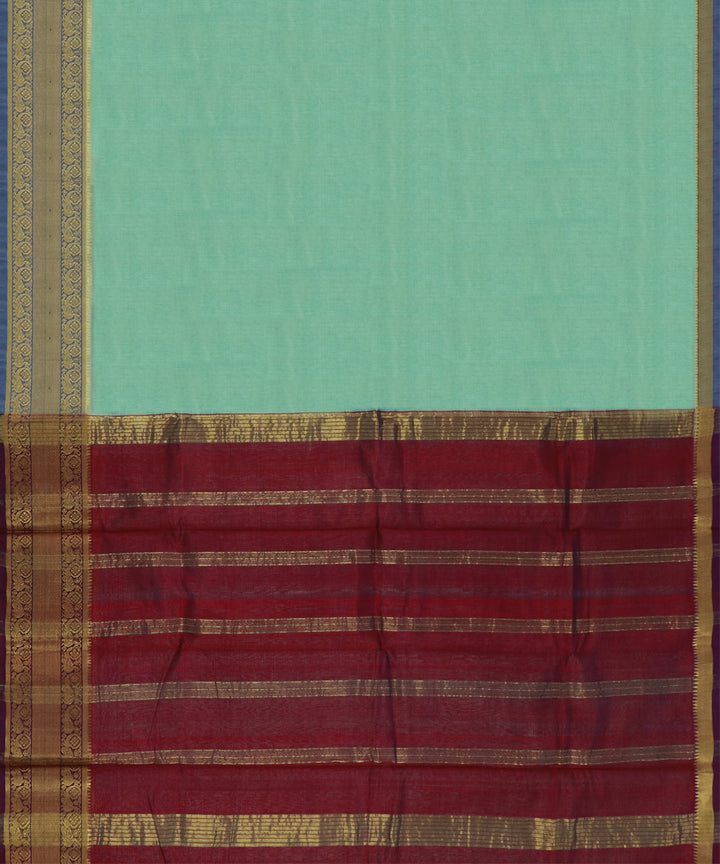 Cyan green Red Cotton Silk handwoven mangalagiri saree