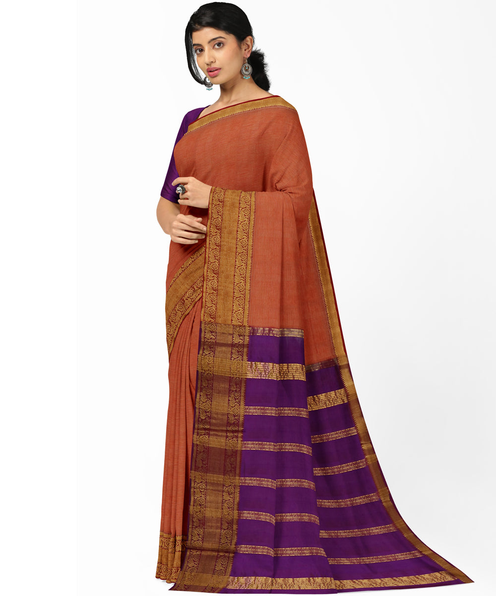 Orange voilet Cotton Silk handwoven mangalagiri saree