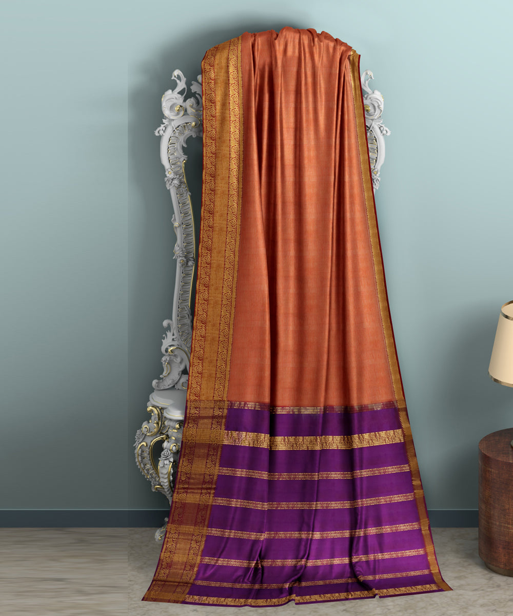 Orange voilet Cotton Silk handwoven mangalagiri saree