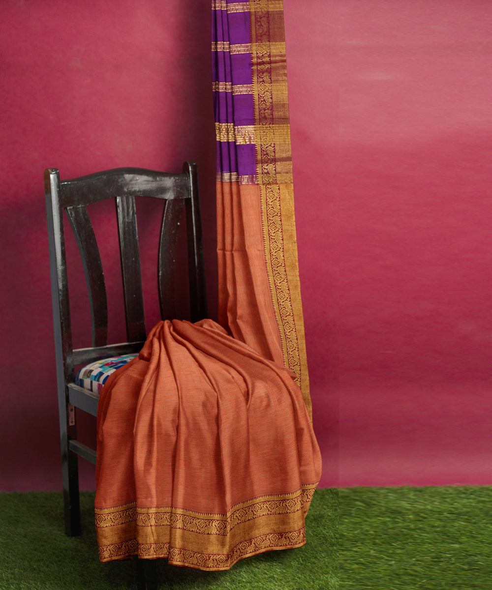 Orange voilet Cotton Silk handwoven mangalagiri saree