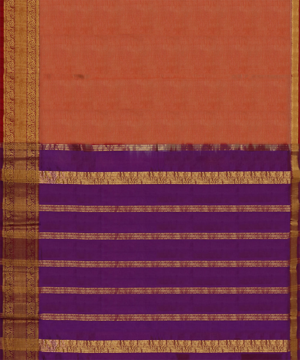 Orange voilet Cotton Silk handwoven mangalagiri saree