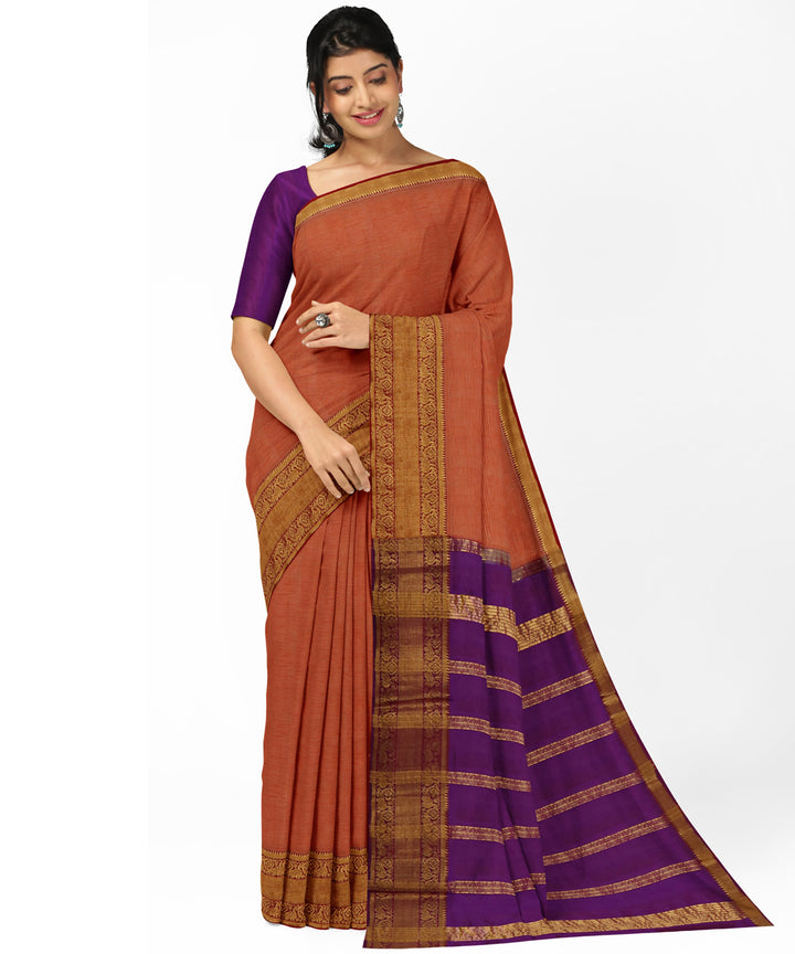 Orange voilet Cotton Silk handwoven mangalagiri saree