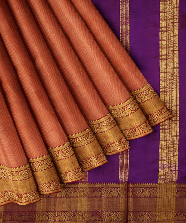 Orange voilet Cotton Silk handwoven mangalagiri saree