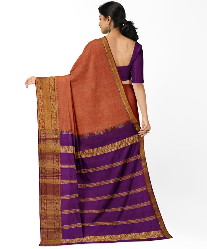 Orange voilet Cotton Silk handwoven mangalagiri saree