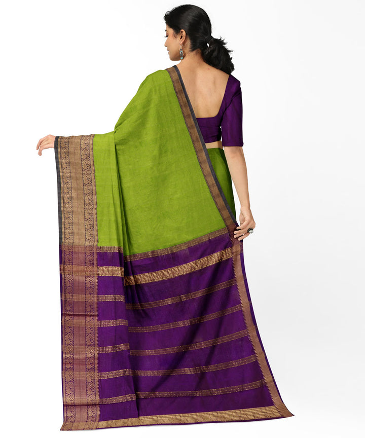 Light green voilet Cotton Silk handwoven mangalagiri saree