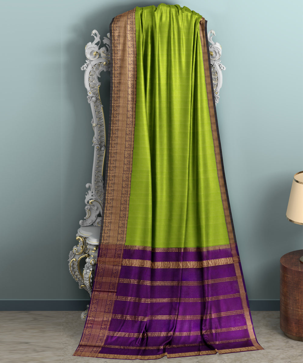 Light green voilet Cotton Silk handwoven mangalagiri saree