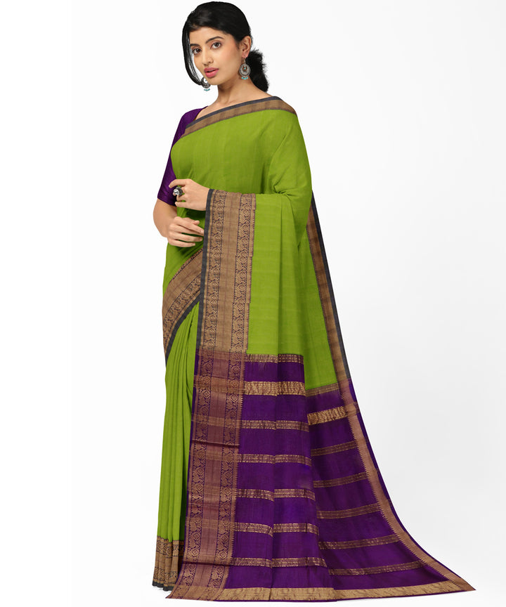 Light green voilet Cotton Silk handwoven mangalagiri saree