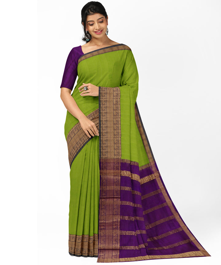 Light green voilet Cotton Silk handwoven mangalagiri saree