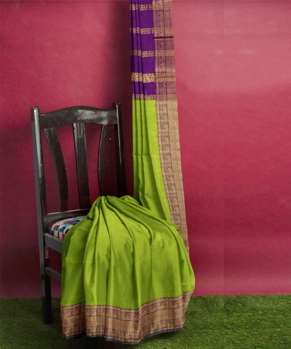 Light green voilet Cotton Silk handwoven mangalagiri saree