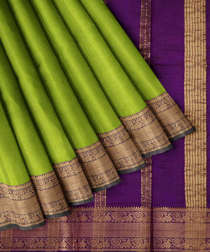 Light green voilet Cotton Silk handwoven mangalagiri saree