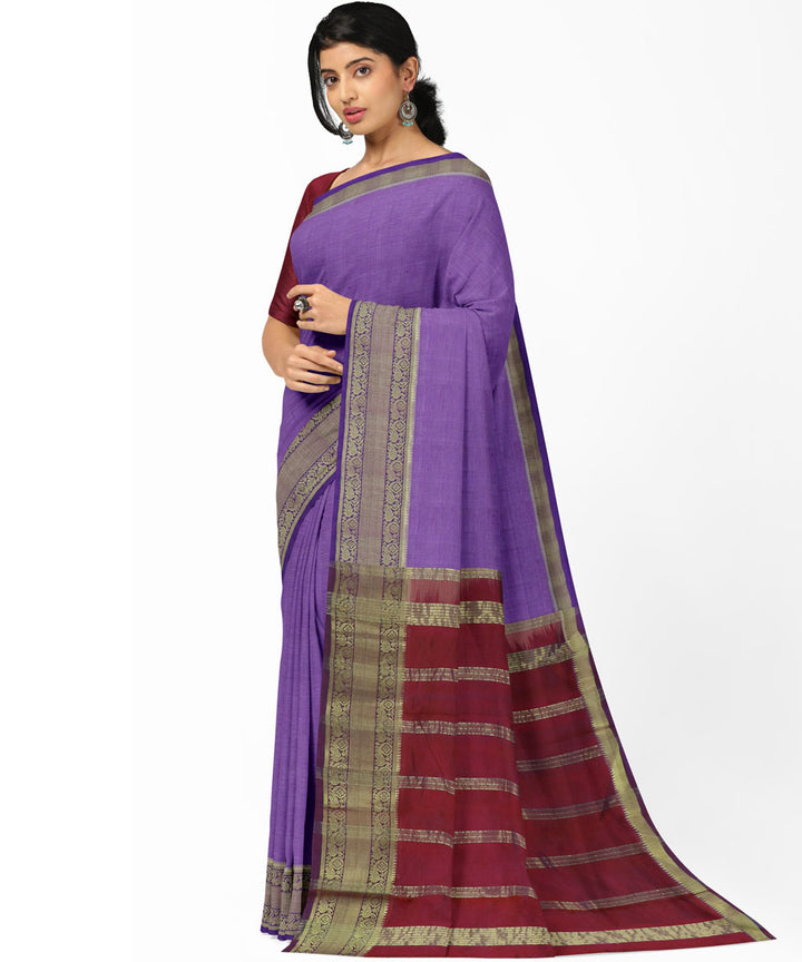 Purple red Cotton Silk handwoven mangalagiri saree