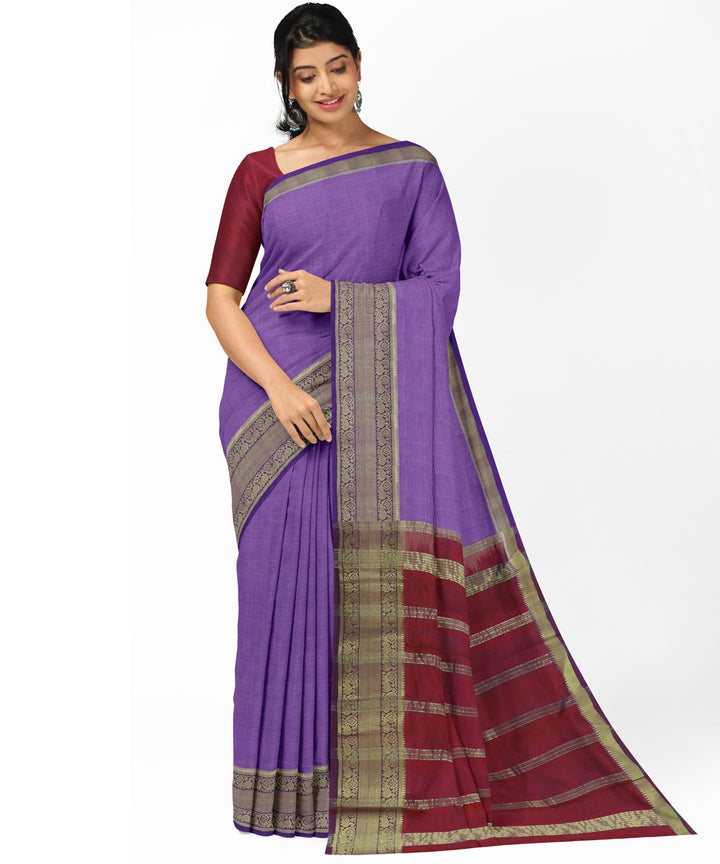 Purple red Cotton Silk handwoven mangalagiri saree