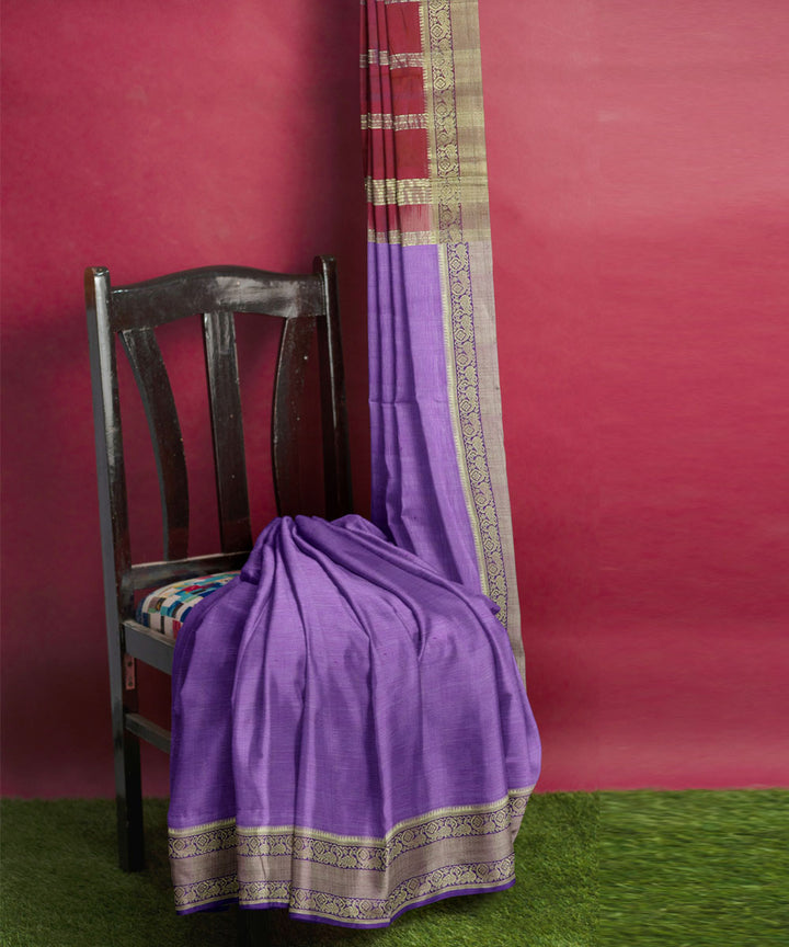 Purple red Cotton Silk handwoven mangalagiri saree