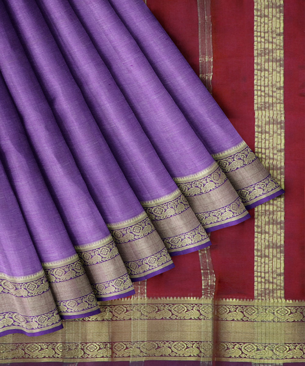 Purple red Cotton Silk handwoven mangalagiri saree