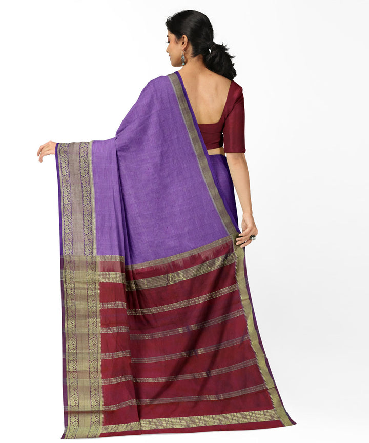 Purple red Cotton Silk handwoven mangalagiri saree