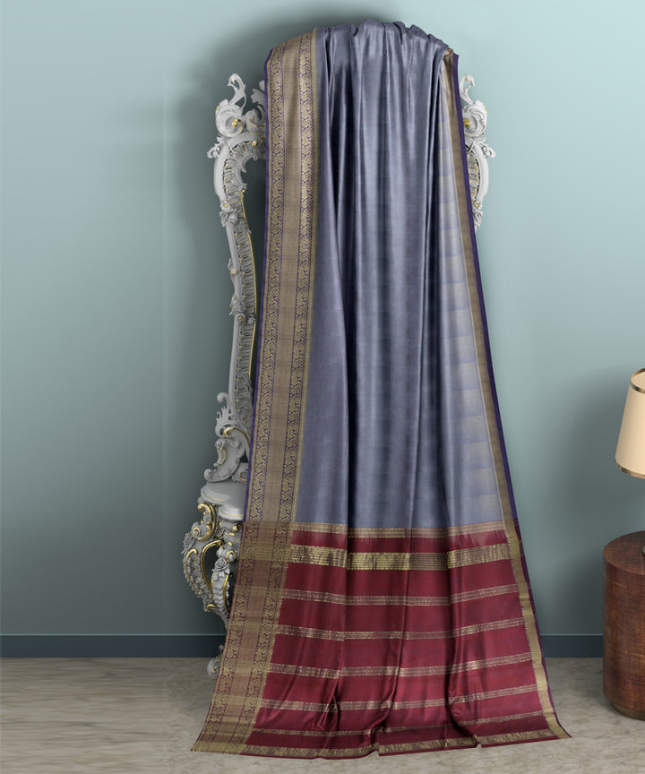 Grey red Cotton Silk handwoven mangalagiri saree